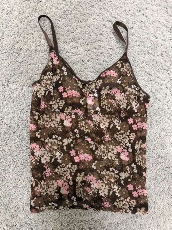 Old Navy Tops - Old Navy Brown Floral Cami with Pink & Cream Flowers